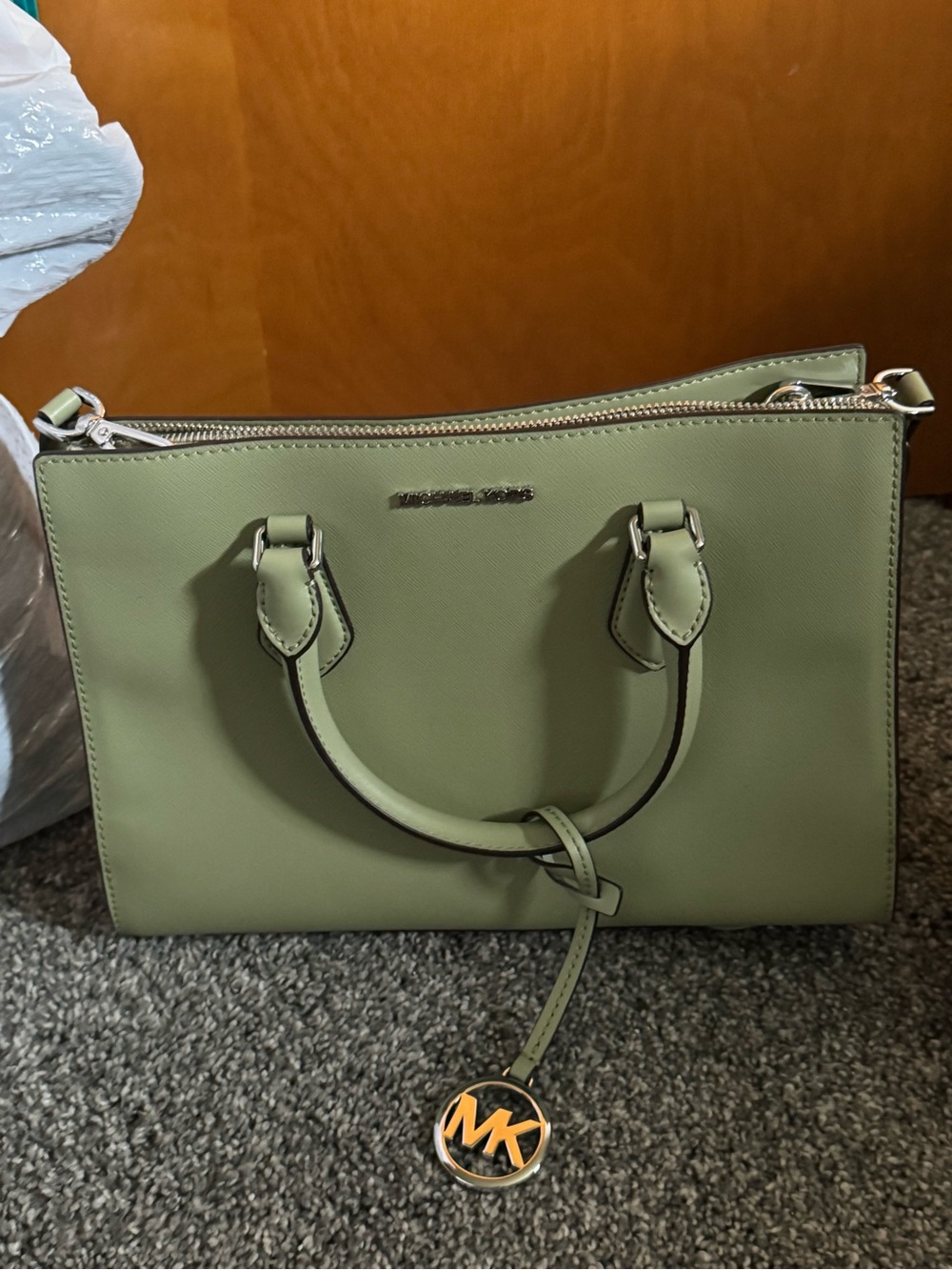 Michael Kors Olive Saffiano Leather Satchel with MK Charm